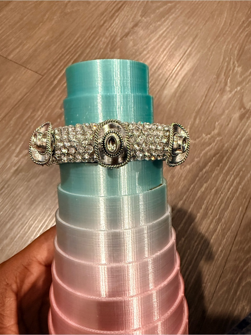 Hat design Statement Crystal Cuff Bracelet silver tone